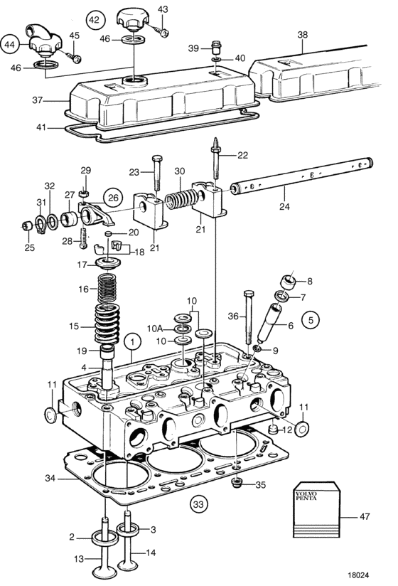 Схема узла Cylinder Head: Tamd74A Aux Для Volvo Penta Tamd74A-A