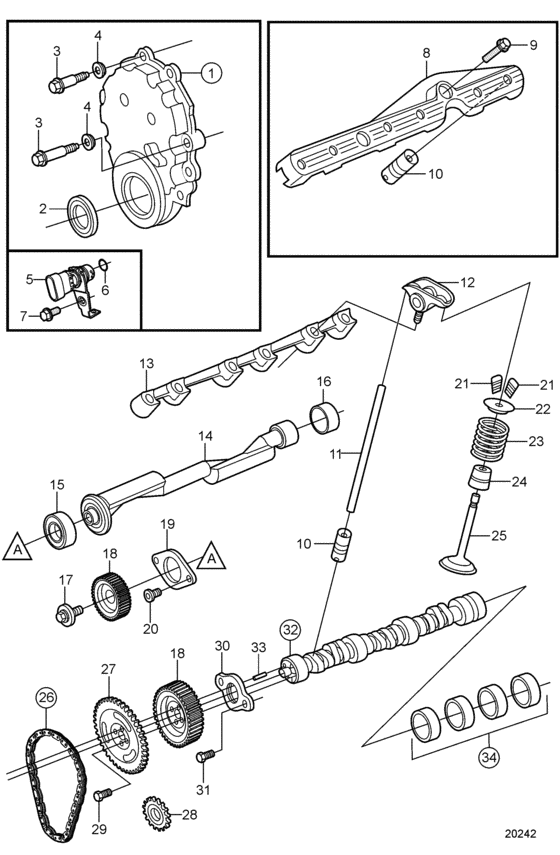 Схема узла Camshaft And Valve Train Для Volvo Penta 4.3Gl-A
