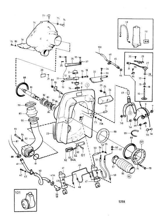 Схема узла Connecting Components Aq Drive Unit 290 A: A Для Volvo Penta Aq171A