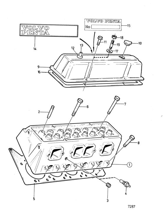 Схема узла Cylinder Head: B Для Volvo Penta Bb260C