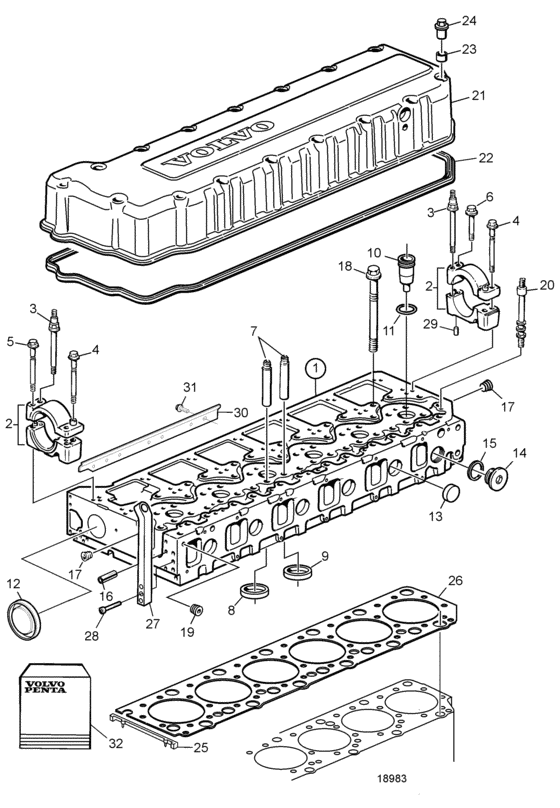Схема узла Головка Цилиндра Для Volvo Penta D12D-A Mh