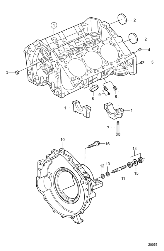 Схема узла Cylinder Block And Flywheel Housing Для Volvo Penta 4.3Osi-Cf