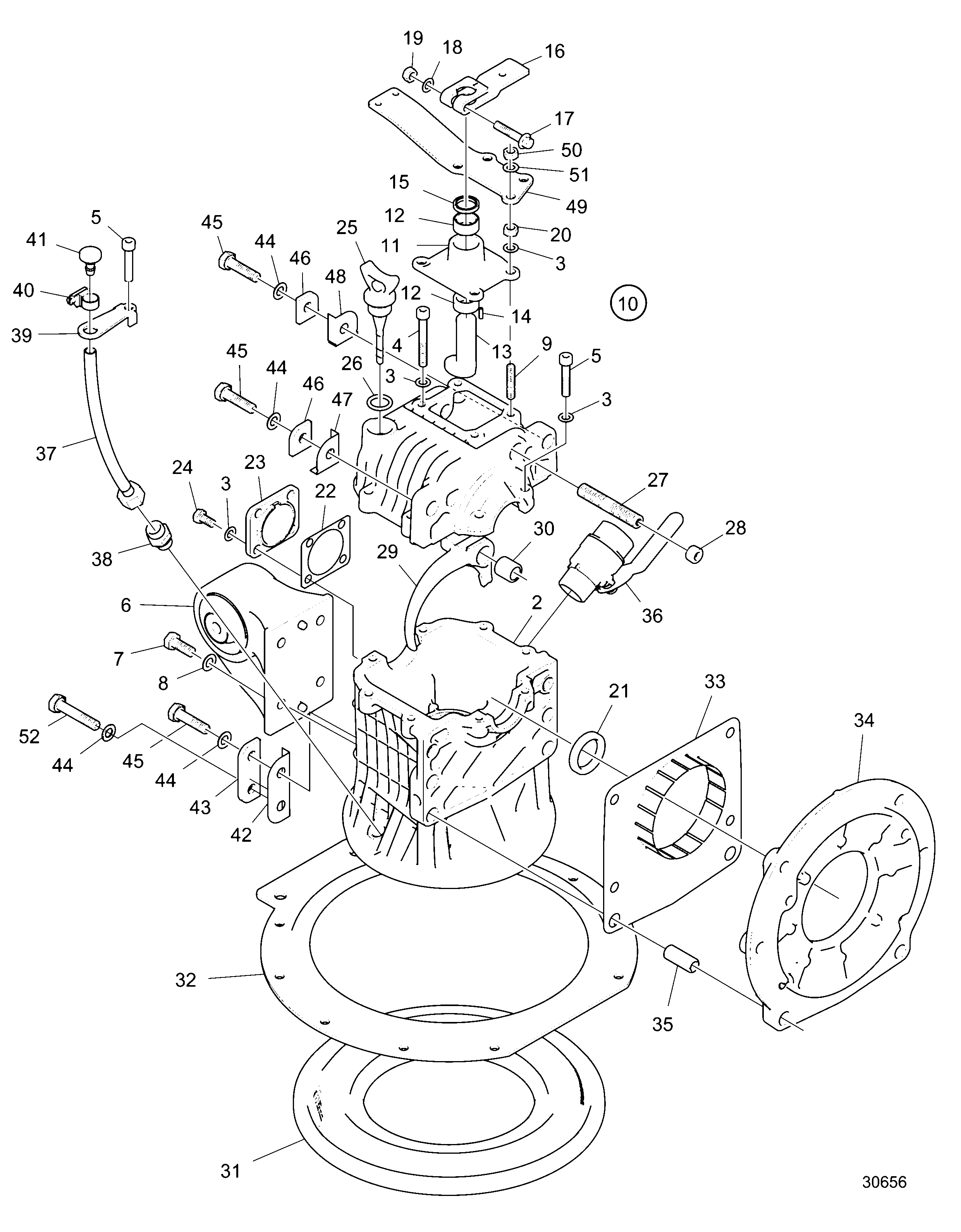 Схема узла Upper Gear Housing 150S-D, 150Sr-D: Ratio 2.19:1