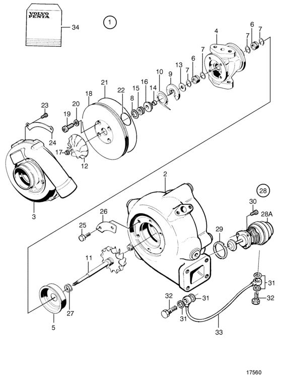 Схема узла Turbocharger, Components Для Volvo Penta Tamd63P-A