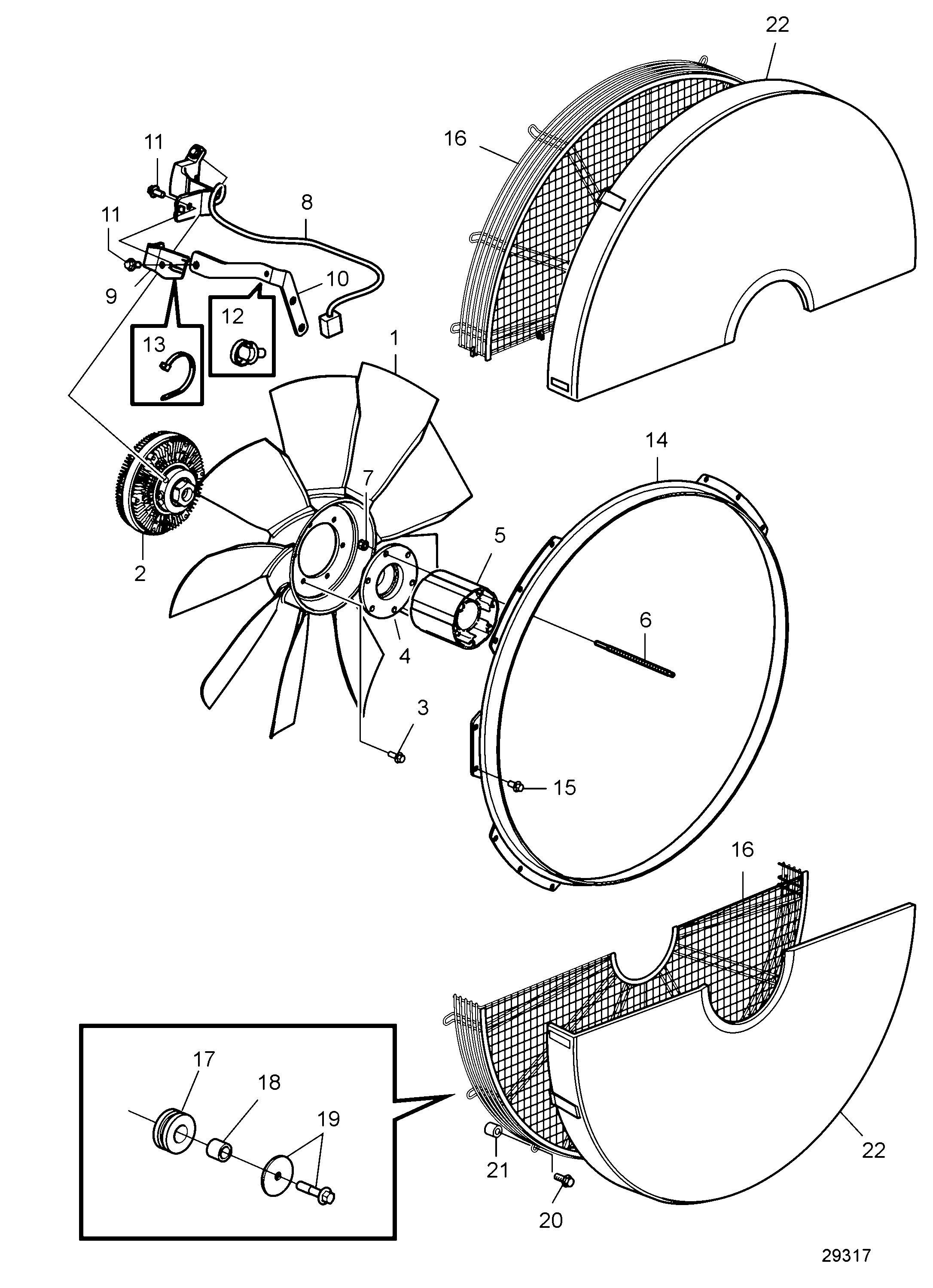 Схема узла Fan And Fan Ring. D=890Mm. Pushing. Visco