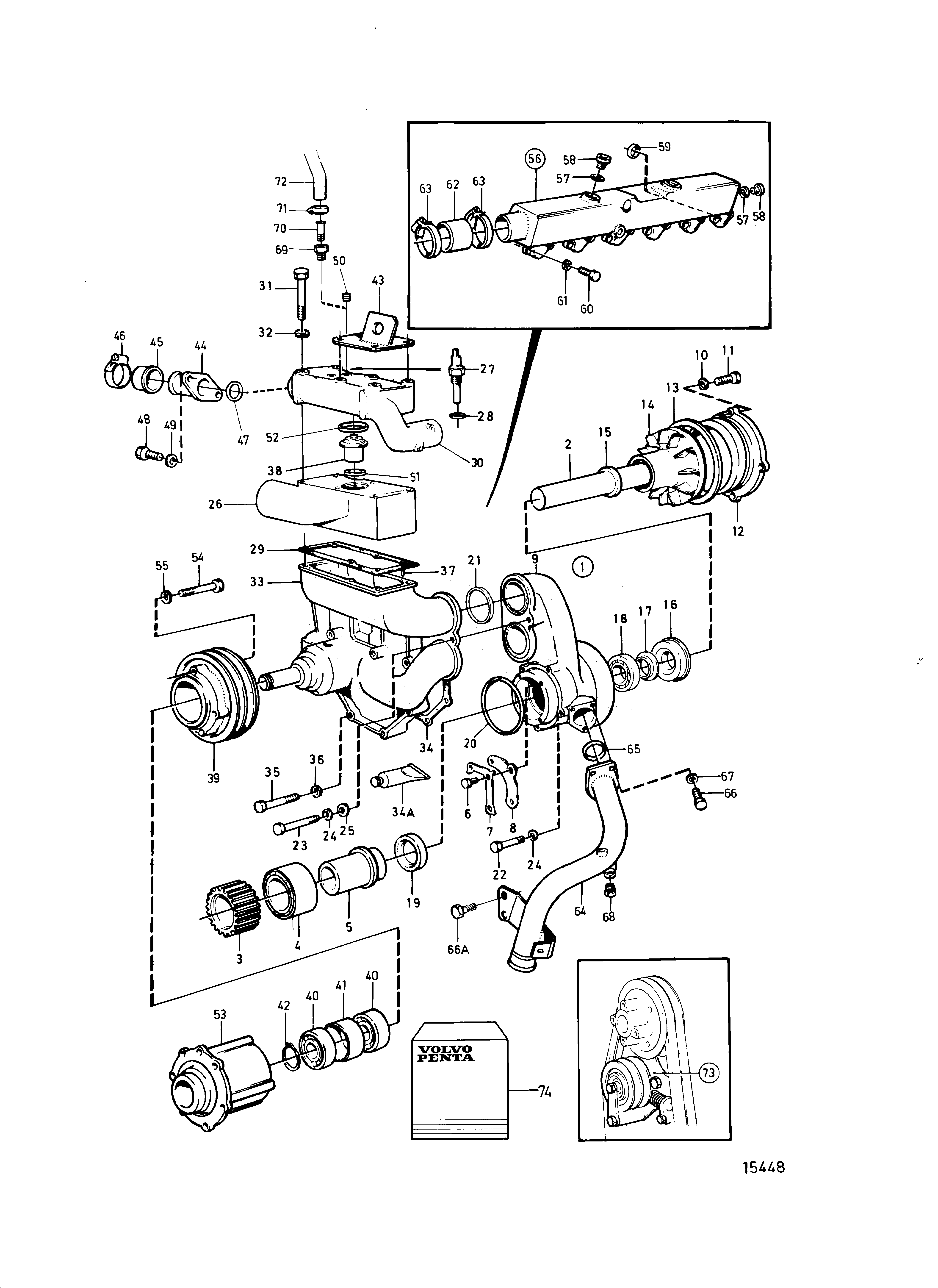 Схема узла Water Pump And Thermostat Housing, Earlier Prod.