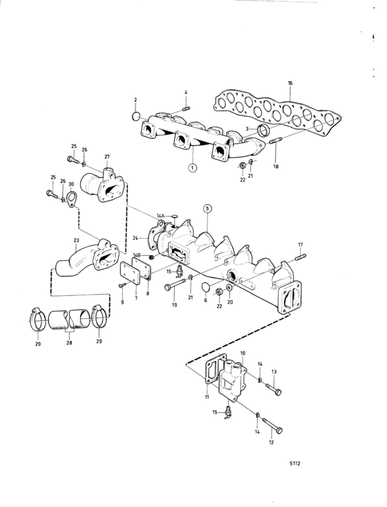 Схема узла Induction- And Exhaust Manifold: C Для Volvo Penta Bb170B