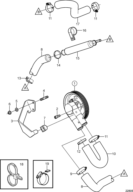 Схема узла Seawater Pump And Hoses Для Volvo Penta 4.3Gxi-Bf