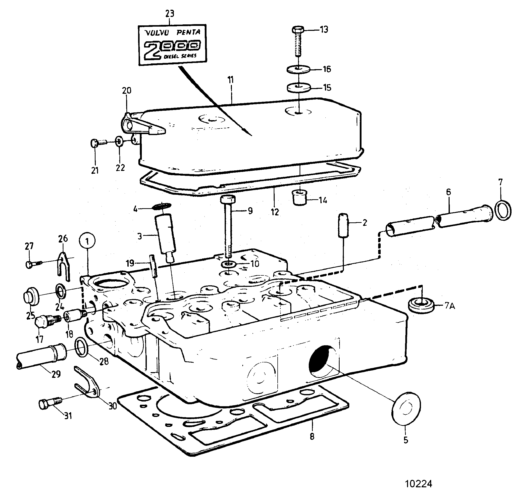 Схема узла Cyl. Head, Repl. Exhaust Valve Seats Seawater-Cooled Engine