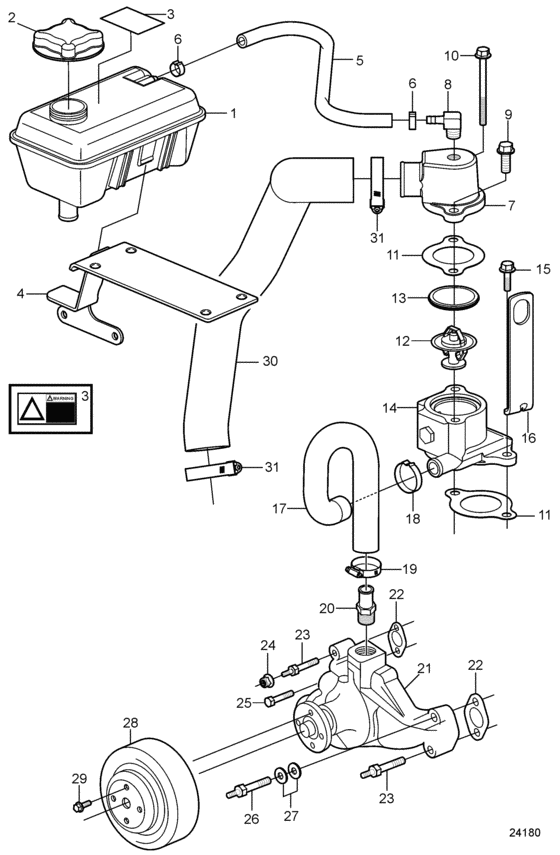 Схема узла Circulation Pump And Thermostat Housing, Freshwater Cooling Для Volvo Penta 5.7Gxie-Jf