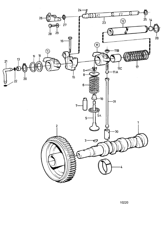 Схема узла Camshaft And Valve Mechanism Для Volvo Penta 2002Ag