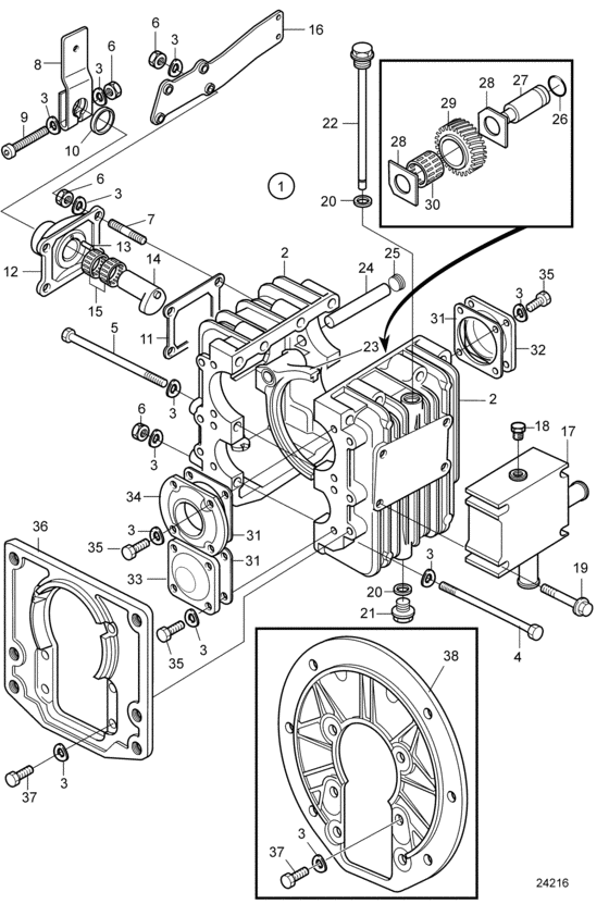 Схема узла Reverse Gear Ms15A: Ratio 2.14:1 Для Volvo Penta Ms15A-B