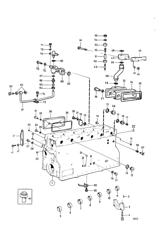 Схема узла Cylinder Block: B Для Volvo Penta Td120Brc