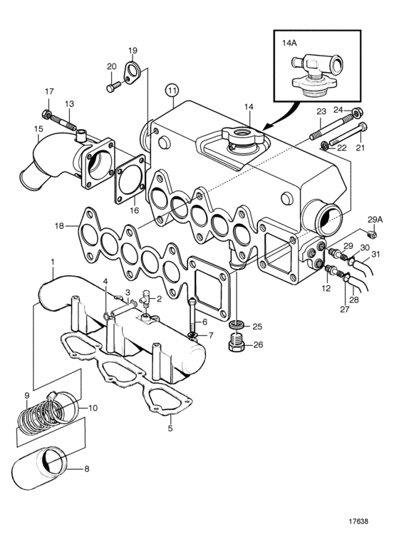 Схема узла Induction And Exhaust Manifold Для Volvo Penta Md2040D