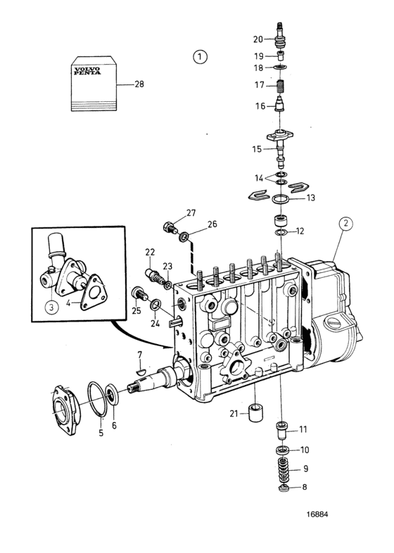 Схема узла Fuel Injection Pump, Components: B Для Volvo Penta Tamd165A-A