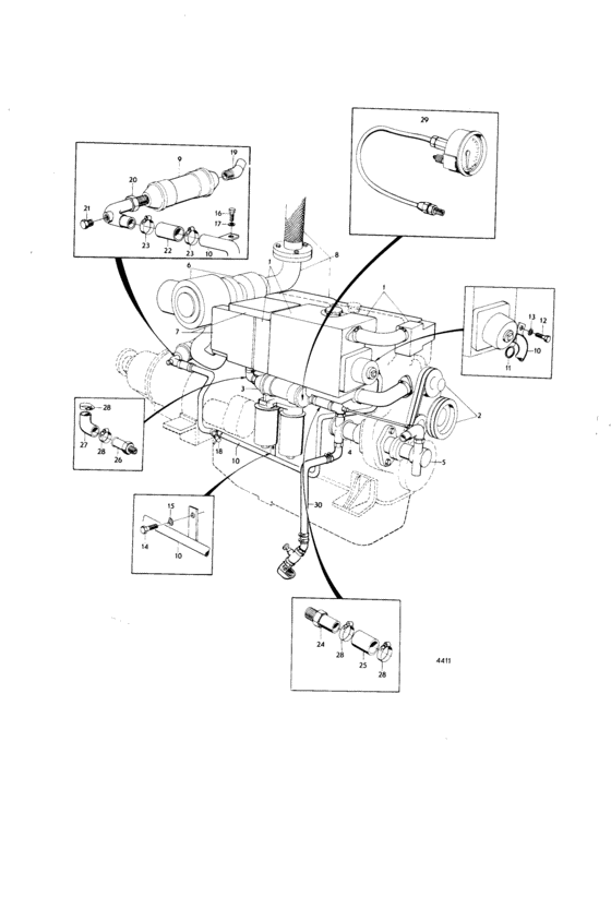 Схема узла Cooling System Induction And Exhaust Manifold Для Volvo Penta Aqd70B