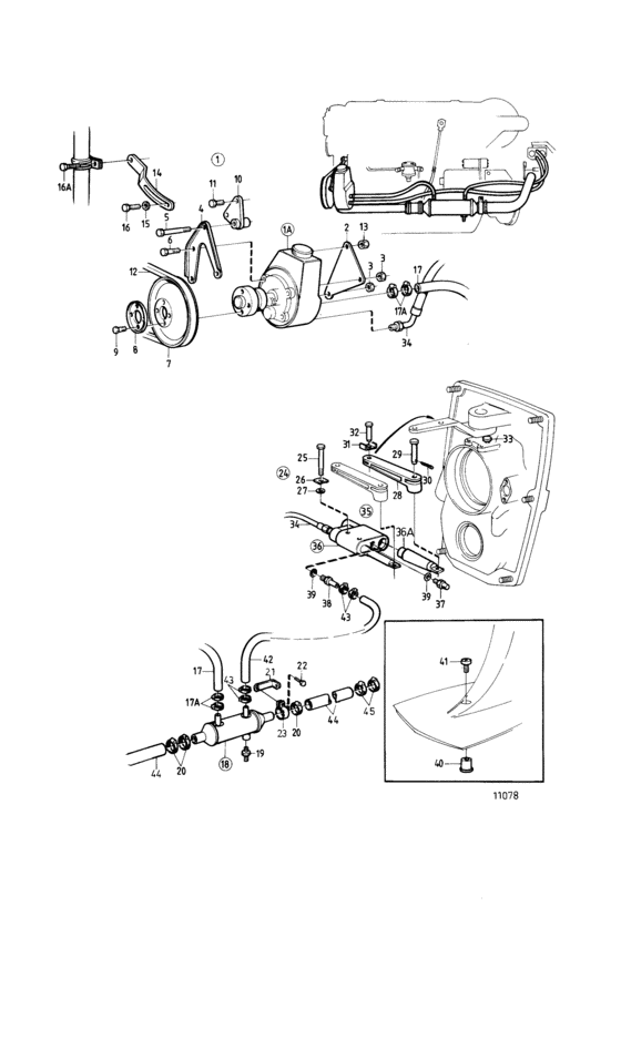 Схема узла Power Steering, Earlier Prod Для Volvo Penta Ad41B