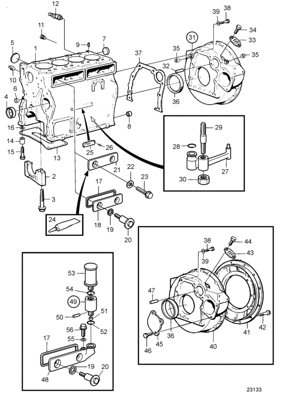 Схема узла Cylinder Block And Flywheel Housing Для Volvo Penta Tamd31M-A