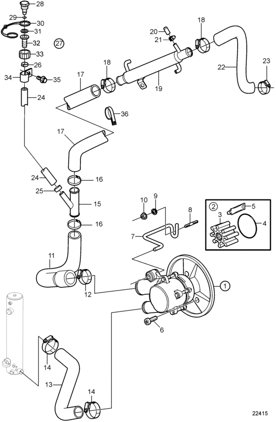 Схема узла Seawater Pump And Hoses Для Volvo Penta 8.1Osi-Cf