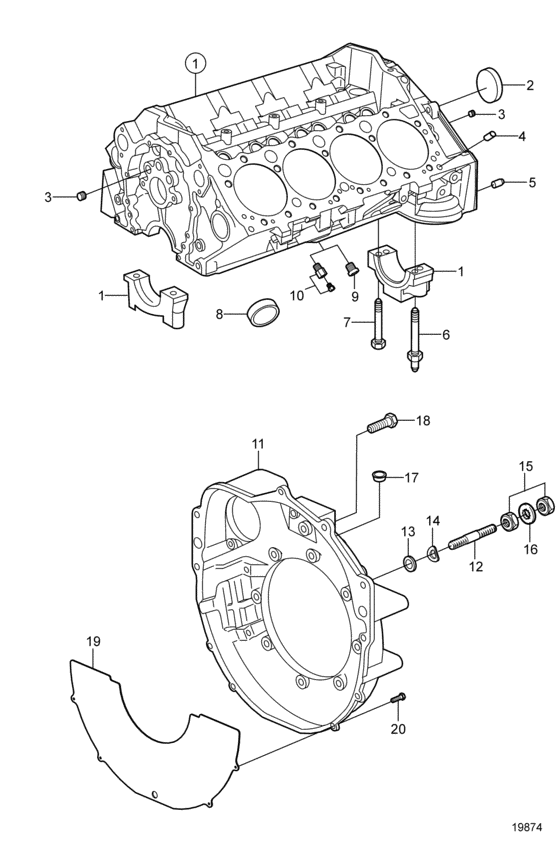 Схема узла Cylinder Block And Flywheel Housing Для Volvo Penta 5.7Gii-F
