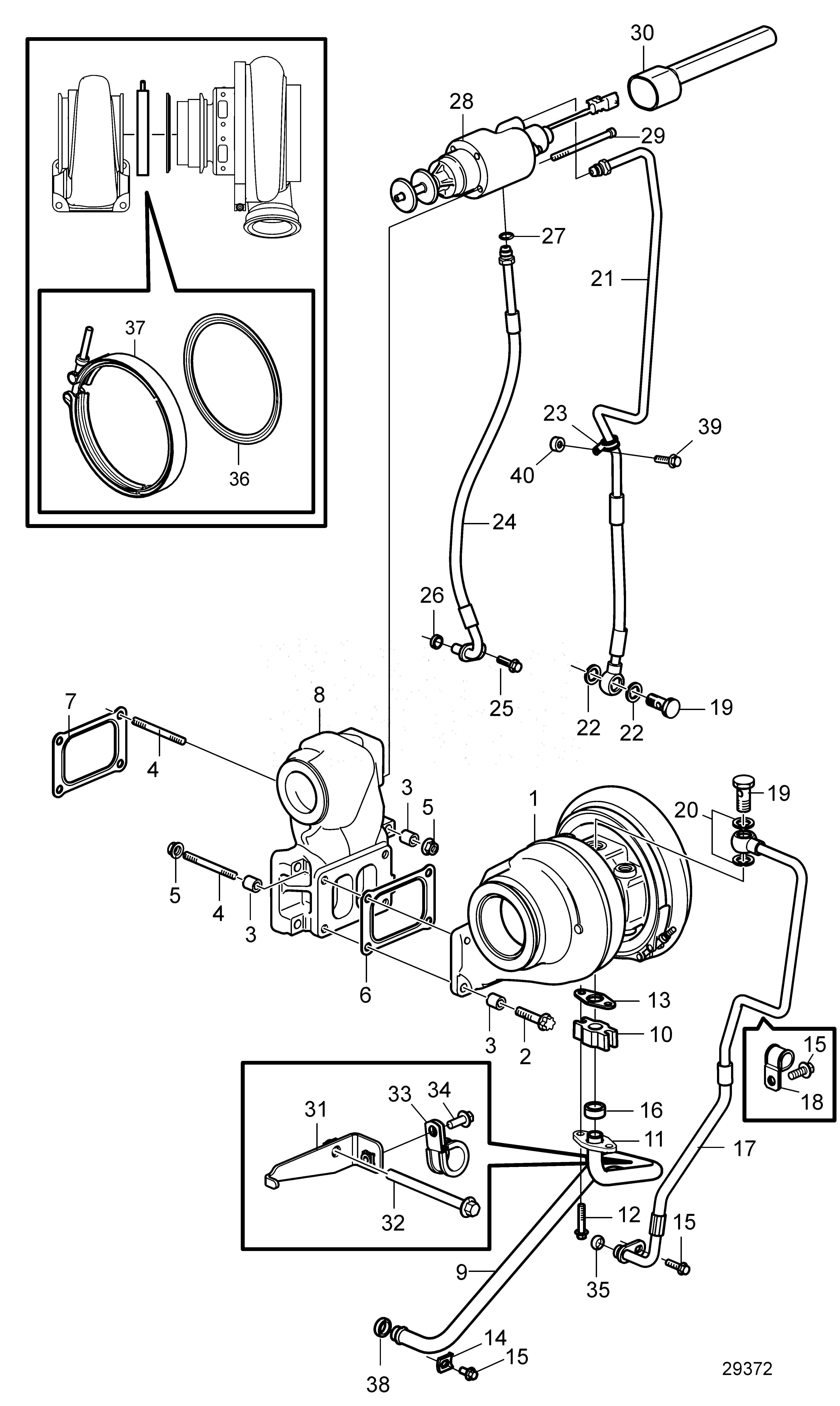 Схема узла Turbocharger, Front. Wastegate Valve. Sn2013458049-2013701762