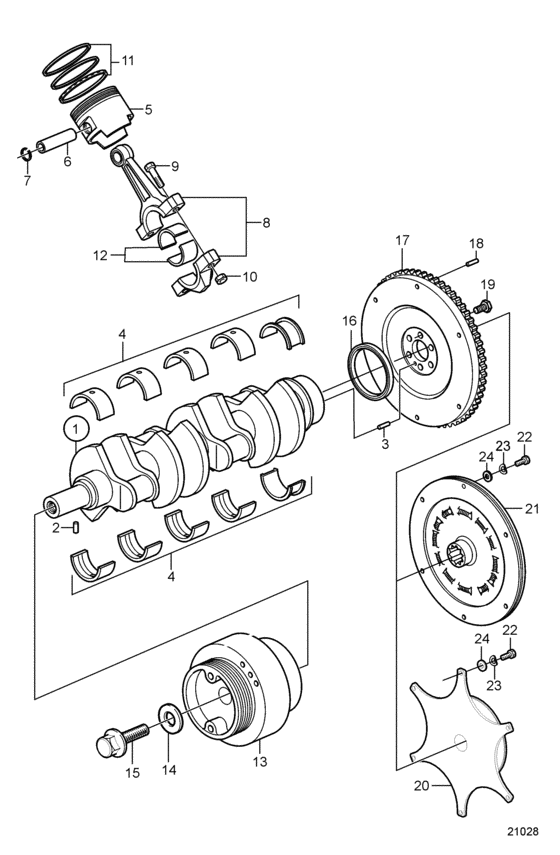 Схема узла Crankshaft And Related Parts Для Volvo Penta 8.1Gxii-F