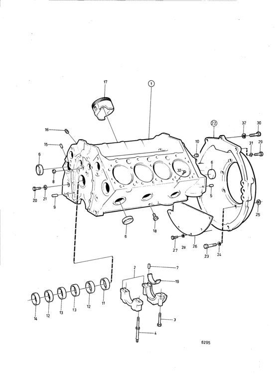 Схема узла Cylinder Block And Flywheel Casing: B Для Volvo Penta Aq225B