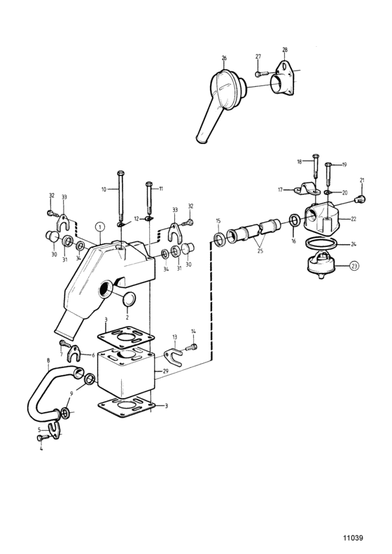 Схема узла Cool. Syst, Induct. A Exh. Manifold Seawater-Cooled Engine. Exh: A Для Volvo Penta 2003