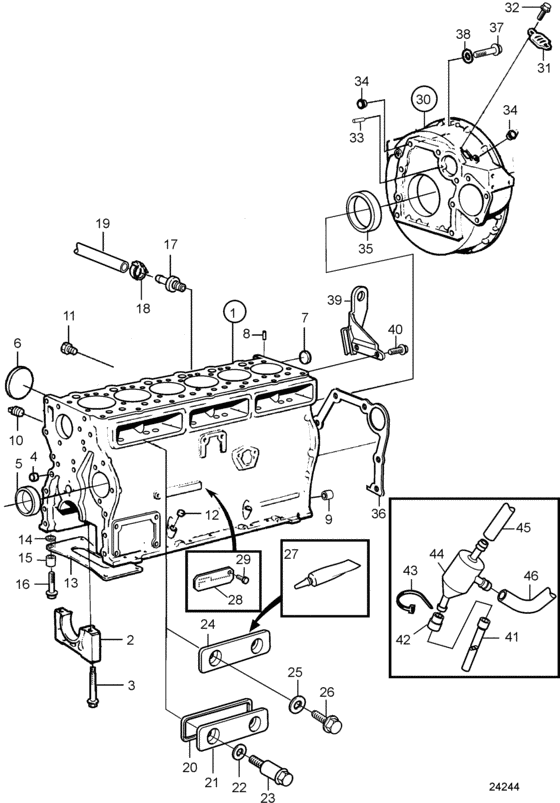 Схема узла Cylinder Block And Flywheel Housing: B Для Volvo Penta Kamd44P-B