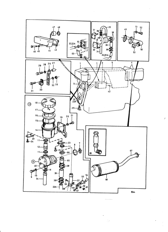 Схема узла Cooling System Induction And Exhaust Manifold: A Для Volvo Penta Tamd40A