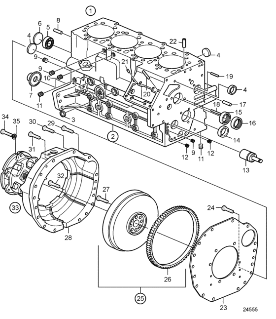 Схема узла Cylinder Block And Flywheel Housing Для Volvo Penta D2-75F