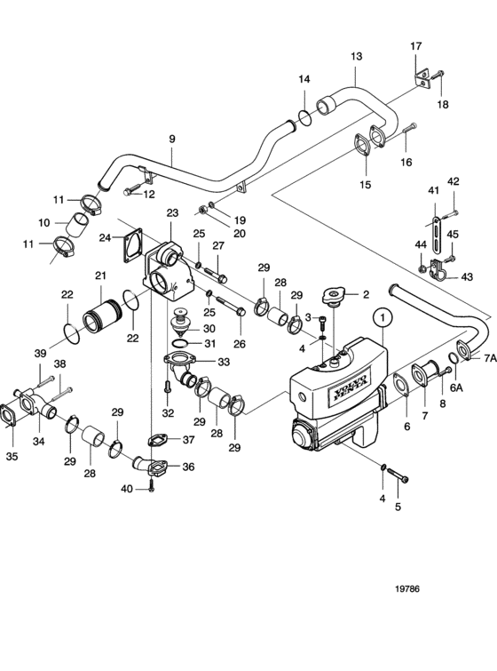 Схема узла Heat Exchanger And Thermostat Housing. Sea Water Cooling Для Volvo Penta D5A-A T