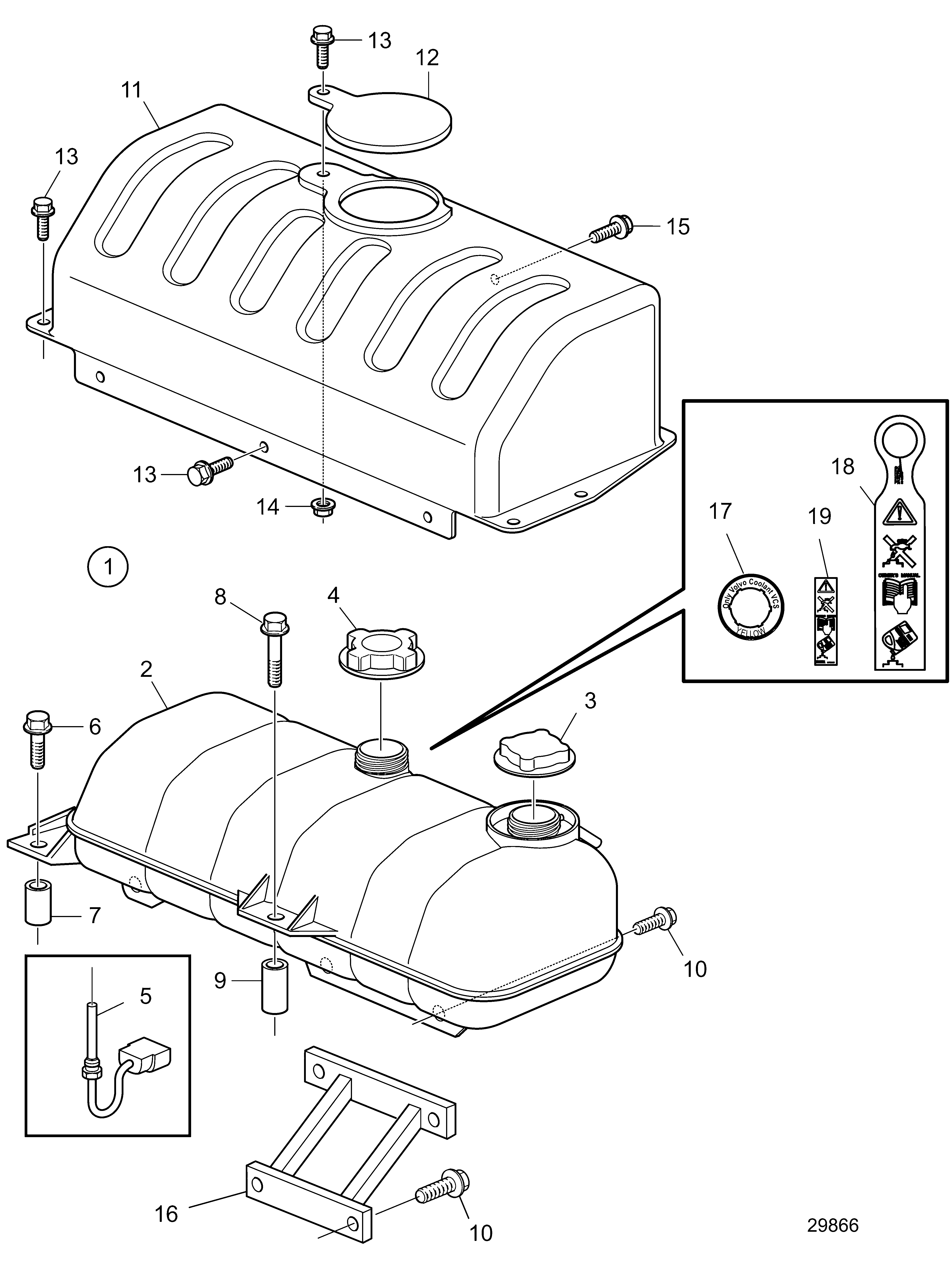 Схема узла Expansion Tank And Protection Cover. Pusher Fan