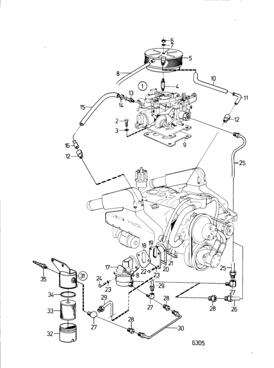 Схема узла Топливная Система Для Volvo Penta Aq225D