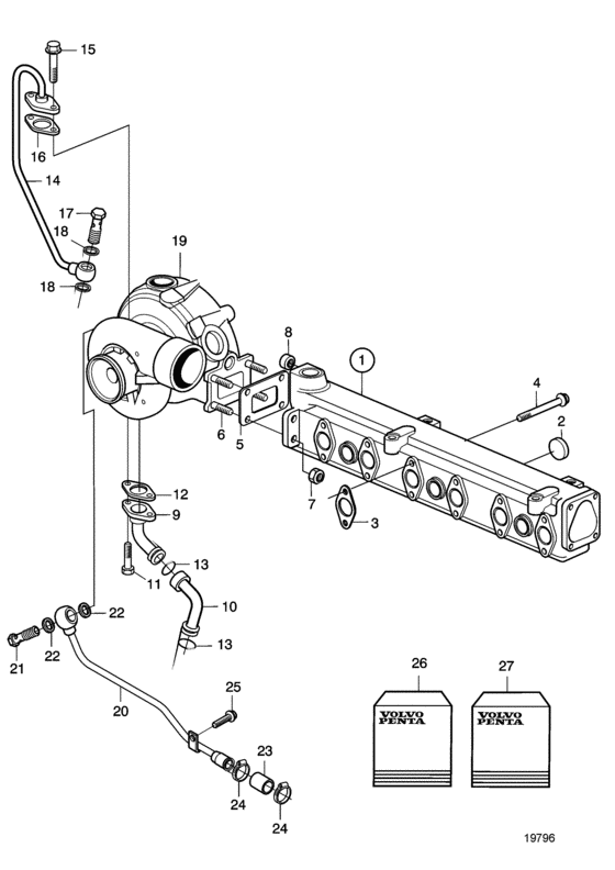 Схема узла Turbo And Exhaust Pipe. 1500Rpm And 1800Rpm Для Volvo Penta D7A-A T