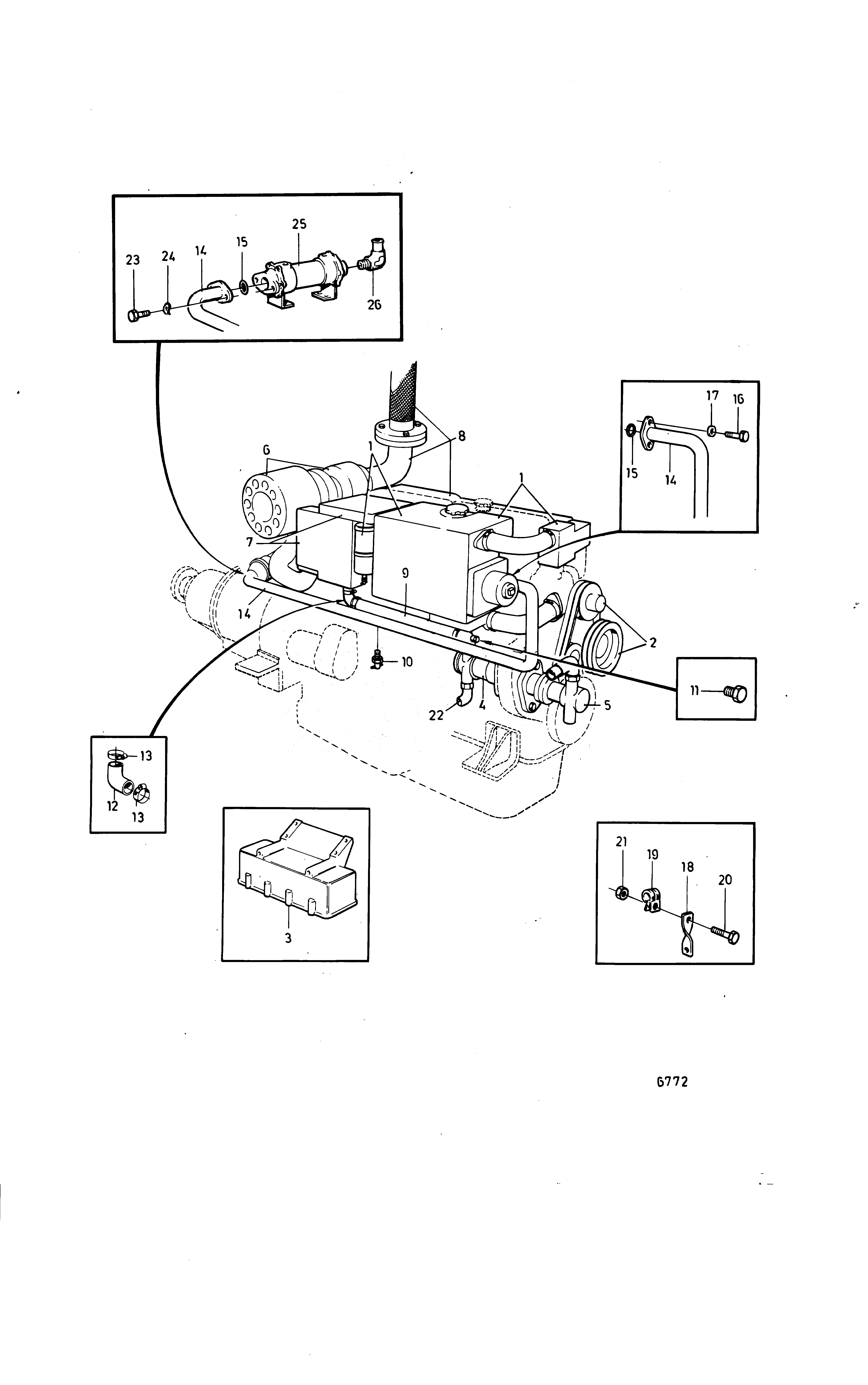 Схема узла Cooling System With Plate Heat Exch., Induction And Exh. Manifold.