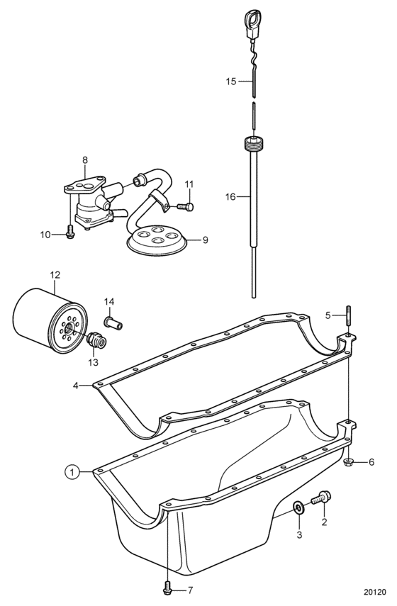 Схема узла Oil Pan And Oil Pump Для Volvo Penta 3.0Glm-C