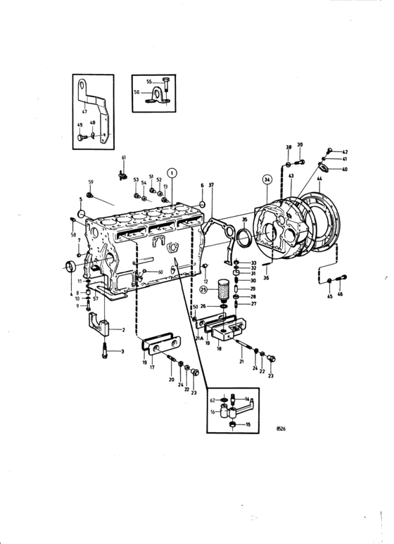 Схема узла Cylinder Block And Flywheel Casing: A Для Volvo Penta Aqd40A