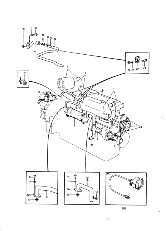 Схема узла Cooling System With Tube Heat Exch.induction And Exhaust Manifold: A Для Volvo Penta Md70C