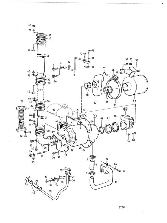 Схема узла Induction And Exhaust System Для Volvo Penta Td120Arc