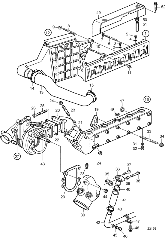 Схема узла Induction And Exhaust Manifold Для Volvo Penta Tamd31S-A