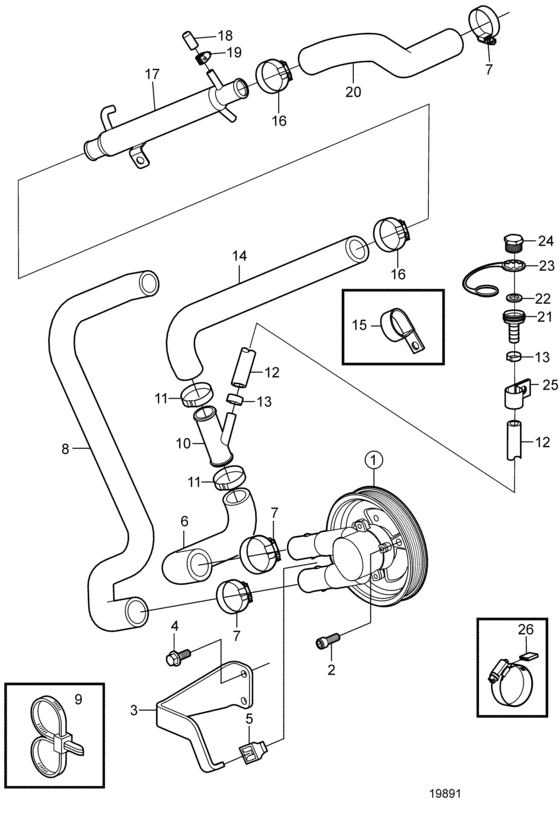 Схема узла Seawater Pump And Hoses Для Volvo Penta 4.3Gxi-D
