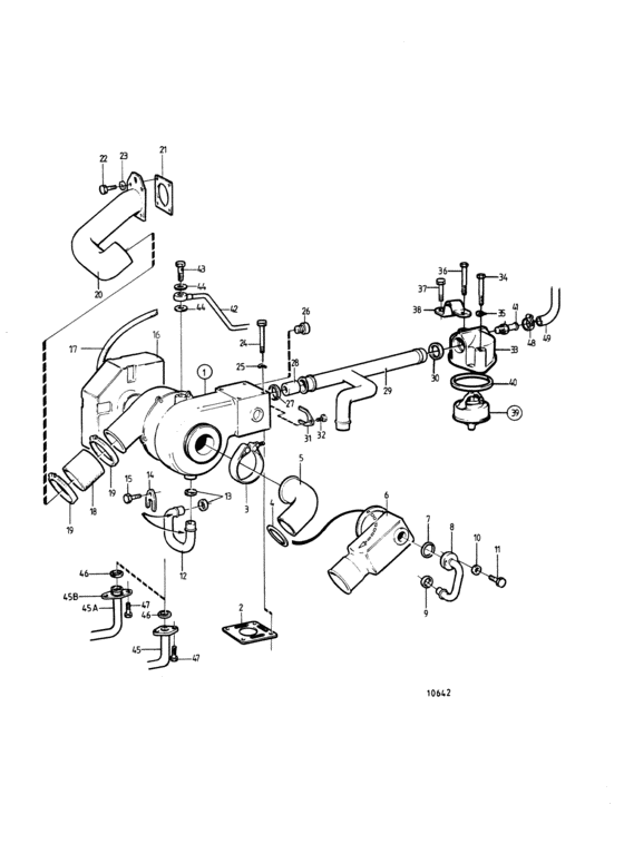 Схема узла Cooling System, Induction And Exhaust Manifold Для Volvo Penta 2003T