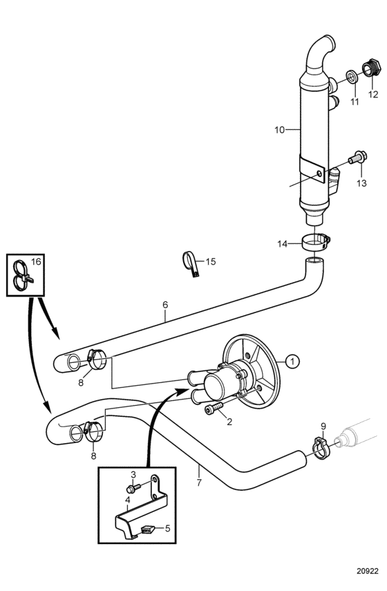 Схема узла Seawater Pump And Hoses Для Volvo Penta 8.1Gxii-E
