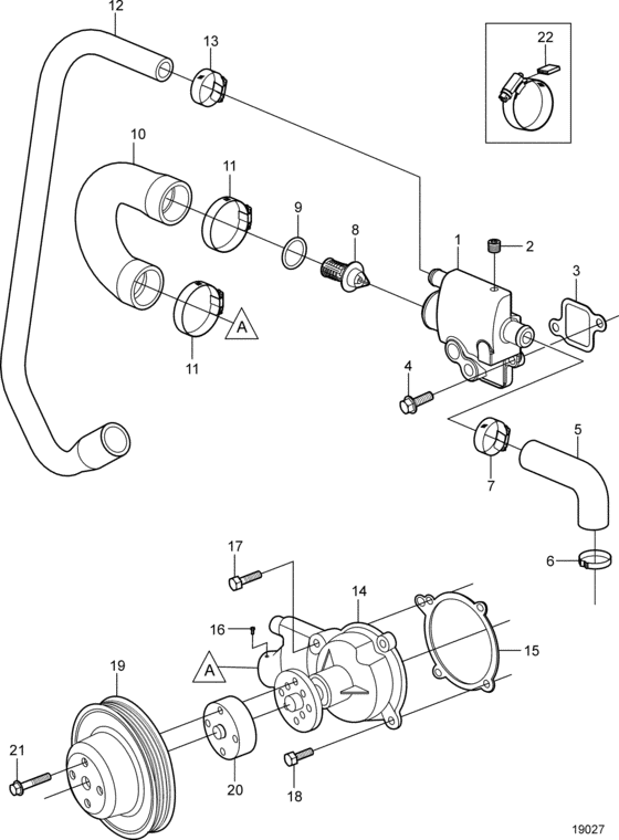 Схема узла Circulation Pump And Thermostat Housing Для Volvo Penta 3.0Gsp-B