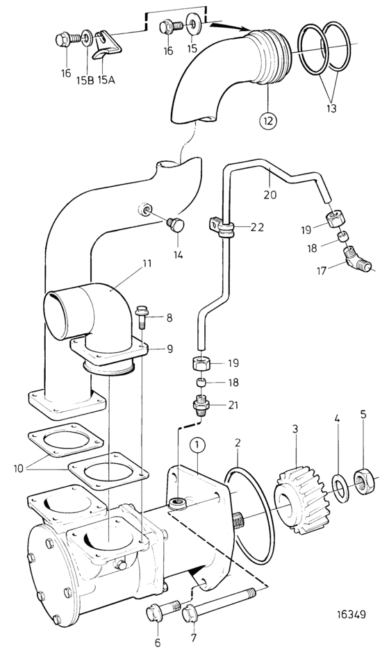 Схема узла Sea Water Pump With Rubber Impeller Для Volvo Penta Tamd165C-A