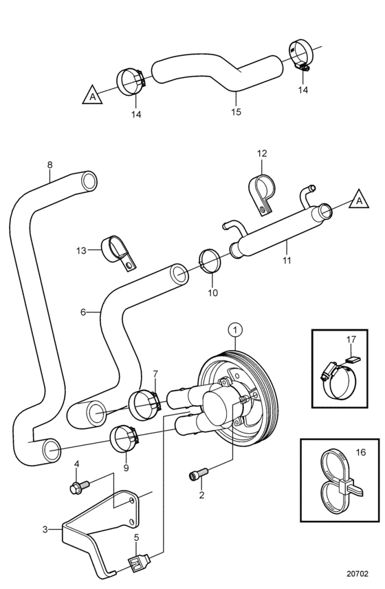 Схема узла Seawater Pump And Hoses Для Volvo Penta 4.3Gxi-A