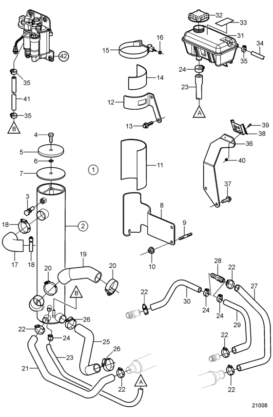 Схема узла Heat Exchanger, Inboard With Freshwater Cooling Для Volvo Penta 8.1Gxii-E