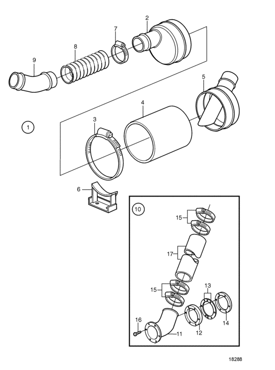 Схема узла Water Cooled Silencer And Exhaust Line Для Volvo Penta Ad41L-A