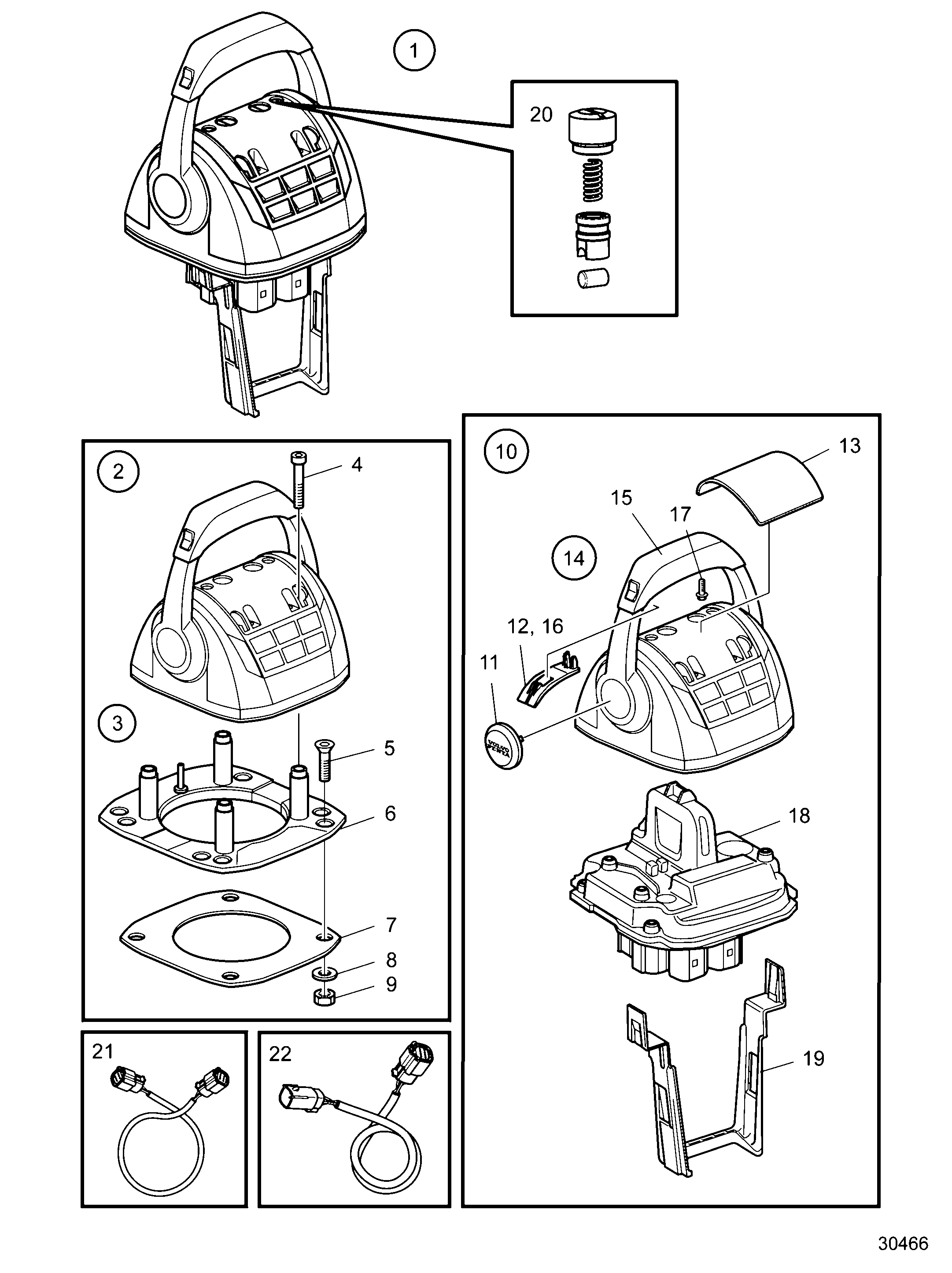 Схема узла Electrical Remote Control, Top Mounted, Single, Inboard, Heavy Duty Evc 2.0